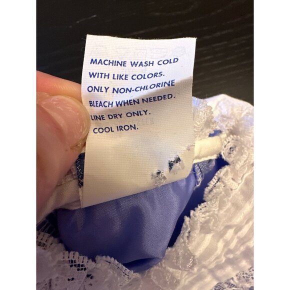 Vintage 80s Polly Flinders Girls Blue Long-Sleeve Dress Lace Back Tie Sz 4 - Picture 4 of 7